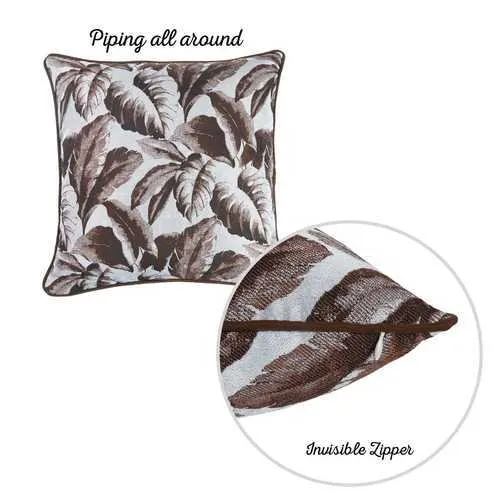 17"x 17" Brown Jacquard Tropical Leaf Decorative Throw Pillow Cover