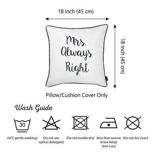 18"x18" Skandi Mrs. Right Decorative Throw Pillow Cover Printed