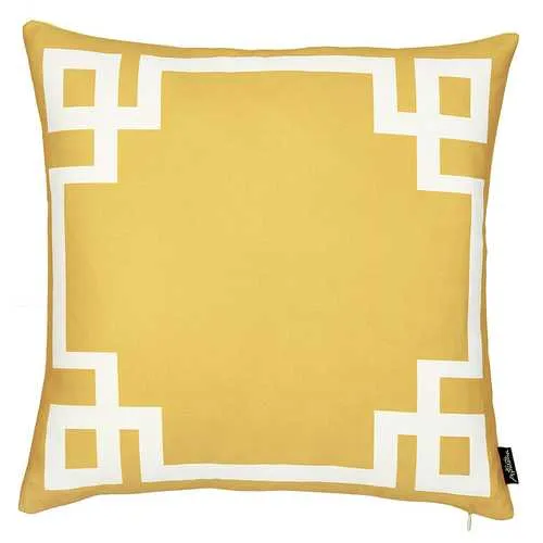 18"x18" Yellow and White Geometric Decorative Throw Pillow Cover