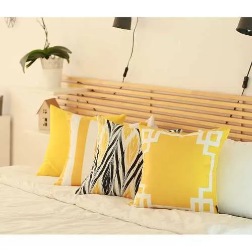 18"x18" Yellow and White Geometric Decorative Throw Pillow Cover