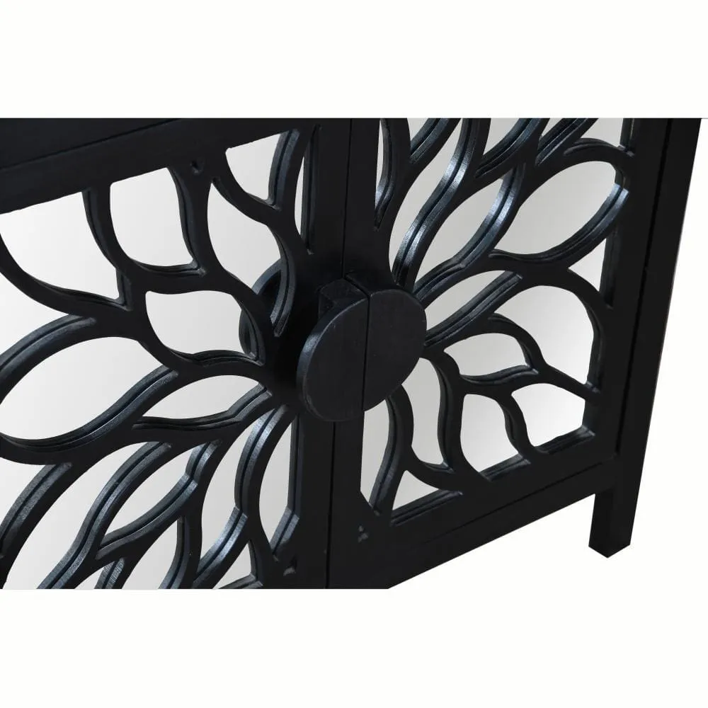 32" Rustic Accent Storage Cabinet with Flower Design Mirrored Front, Black By The Urban Port