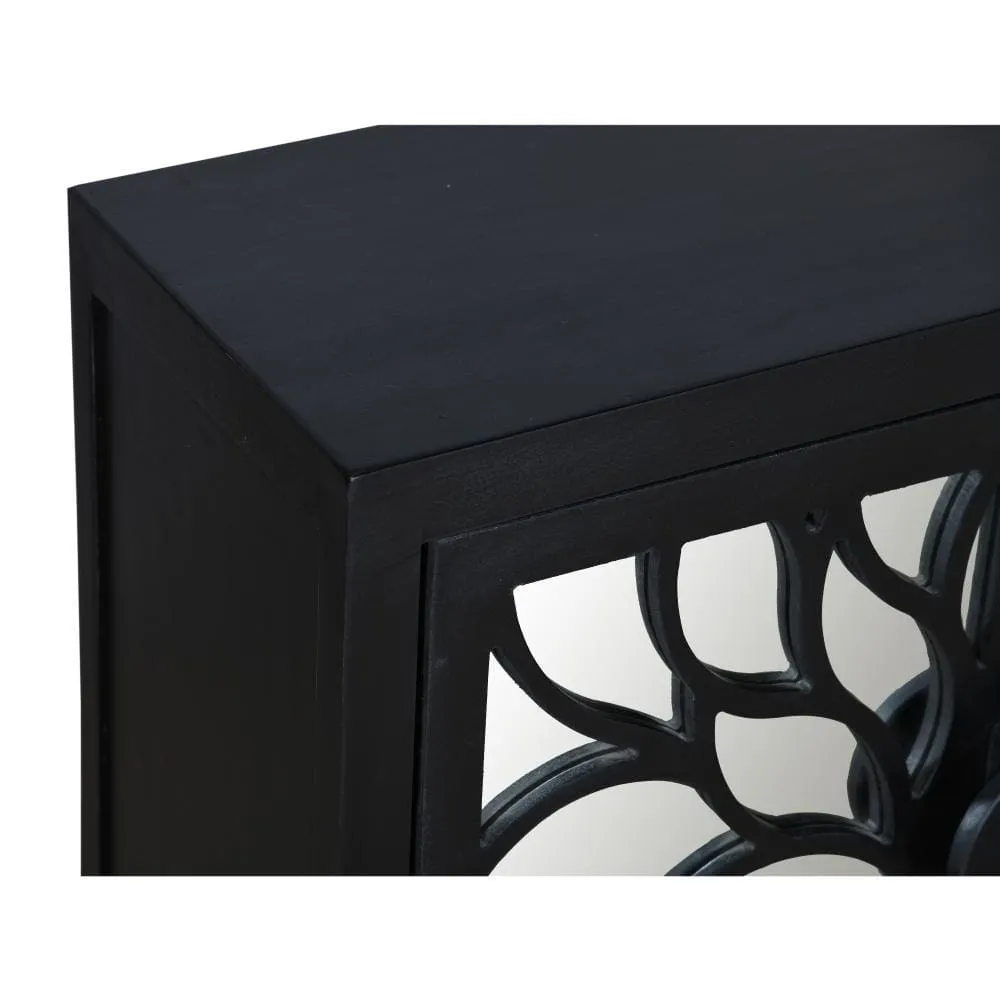 32" Rustic Accent Storage Cabinet with Flower Design Mirrored Front, Black By The Urban Port