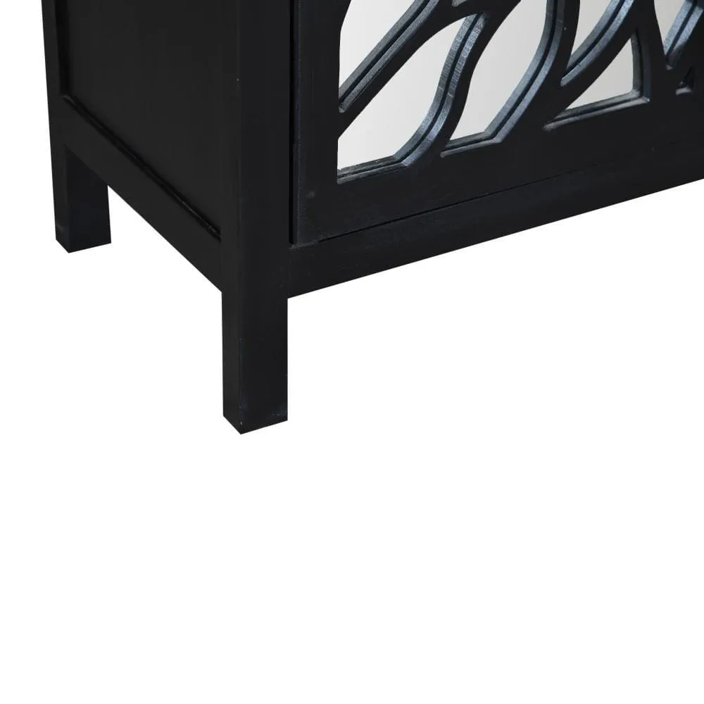 32" Rustic Accent Storage Cabinet with Flower Design Mirrored Front, Black By The Urban Port