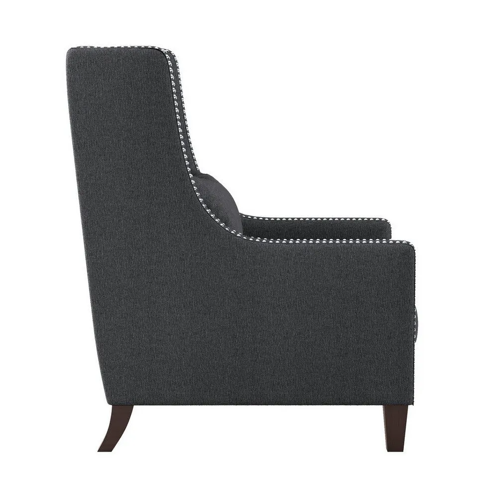 33 Inch Accent Armchair, High Back, Loose Cushions, 1 Lumbar Pillow, Gray By Casagear Home