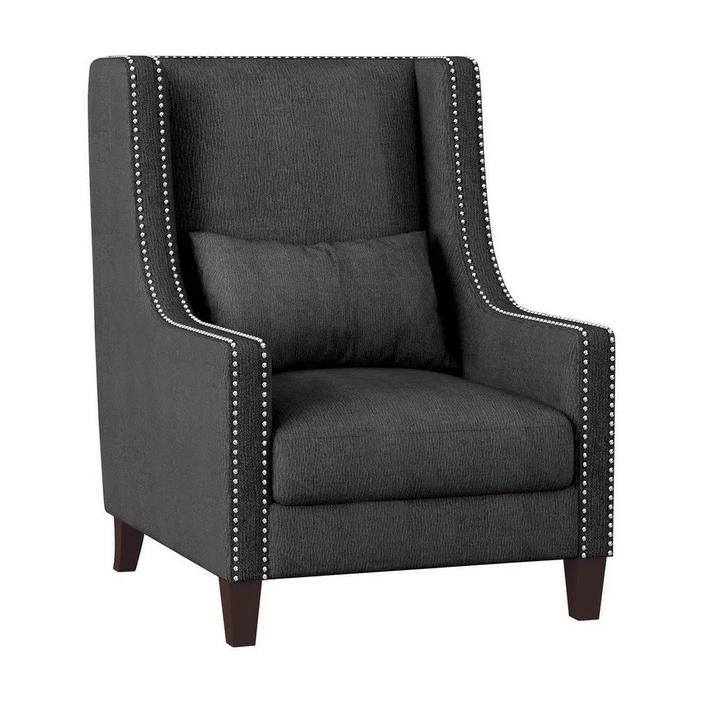 33 Inch Accent Armchair, High Back, Loose Cushions, 1 Lumbar Pillow, Gray By Casagear Home