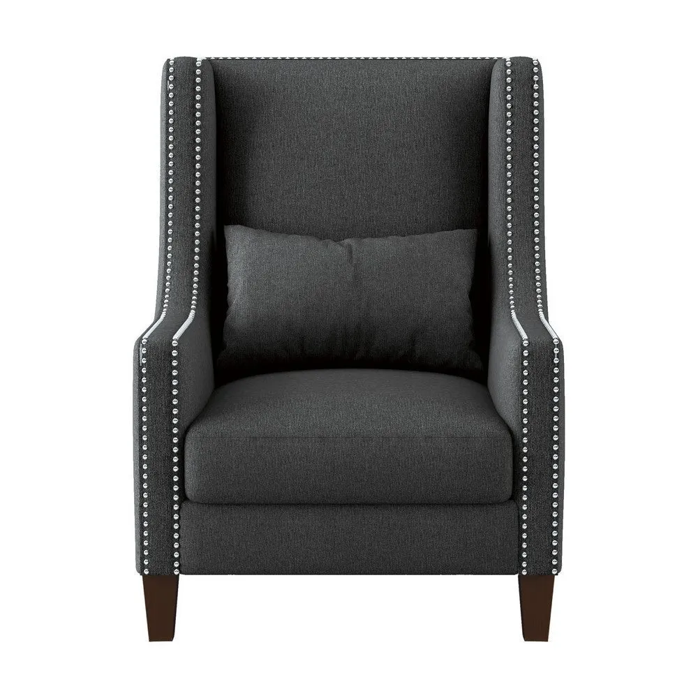 33 Inch Accent Armchair, High Back, Loose Cushions, 1 Lumbar Pillow, Gray By Casagear Home