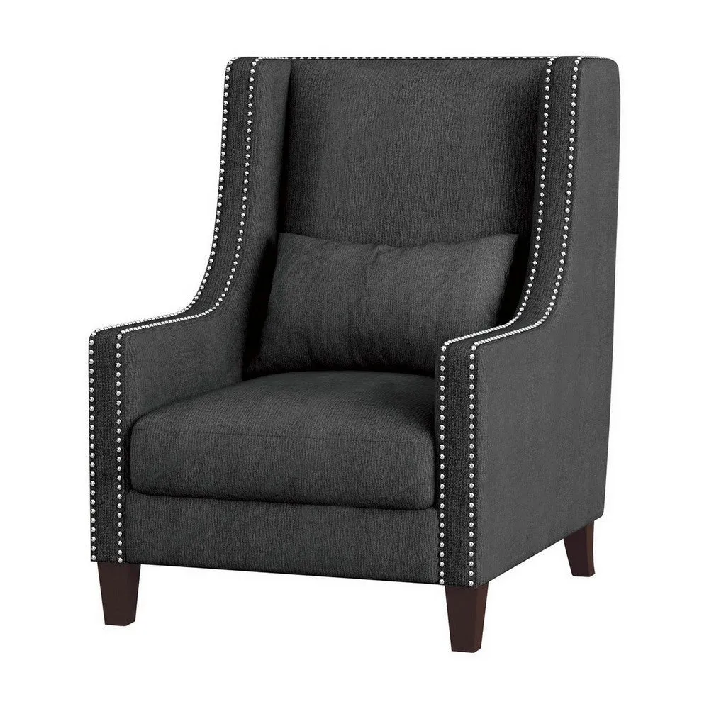 33 Inch Accent Armchair, High Back, Loose Cushions, 1 Lumbar Pillow, Gray By Casagear Home