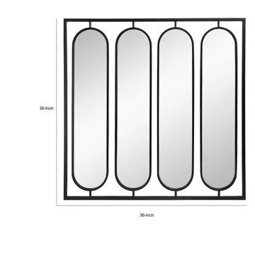 36 Inch Modern Wall Decor, 4 Swiveling Oblong Mirrors, Black Metal Frame By Casagear Home