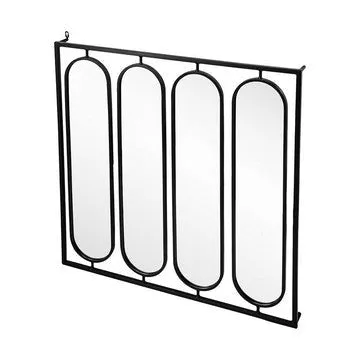 36 Inch Modern Wall Decor, 4 Swiveling Oblong Mirrors, Black Metal Frame By Casagear Home