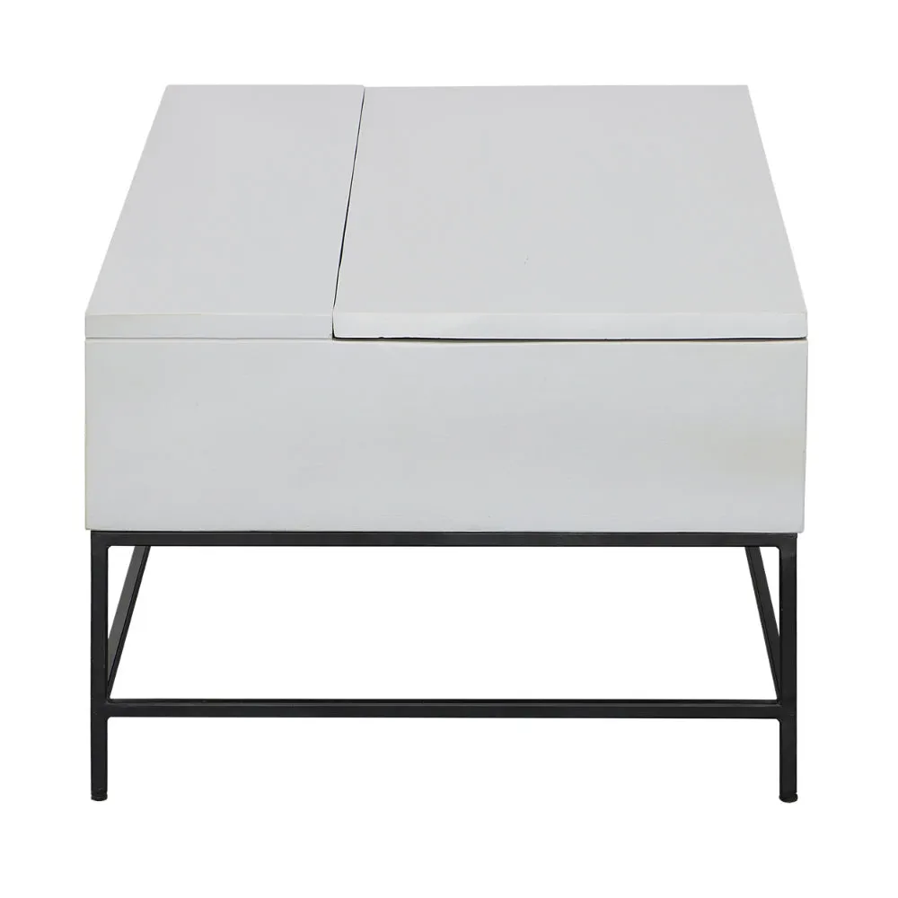 45 Inch Rectangular Mango Wood Coffee Table, Lift Top Storage, Iron Frame, White, Black - UPT-229062