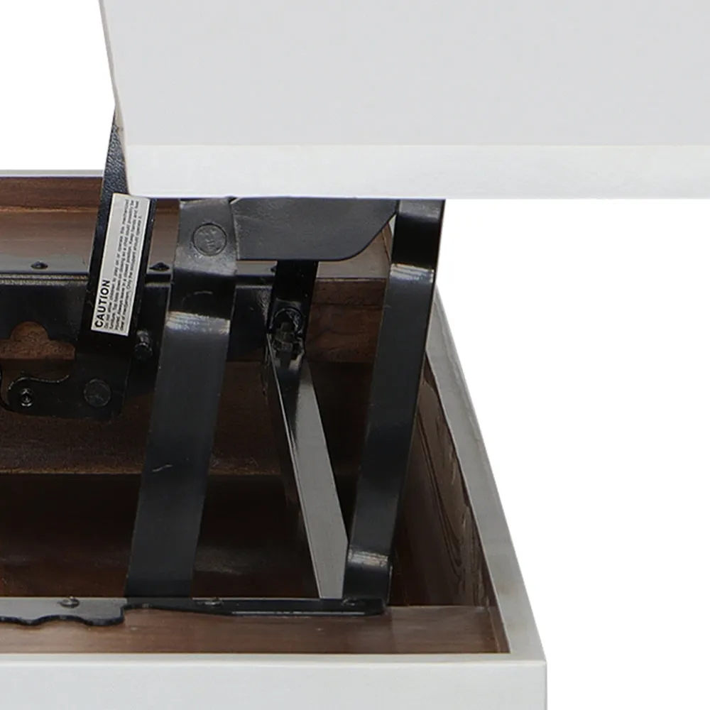 45 Inch Rectangular Mango Wood Coffee Table, Lift Top Storage, Iron Frame, White, Black - UPT-229062