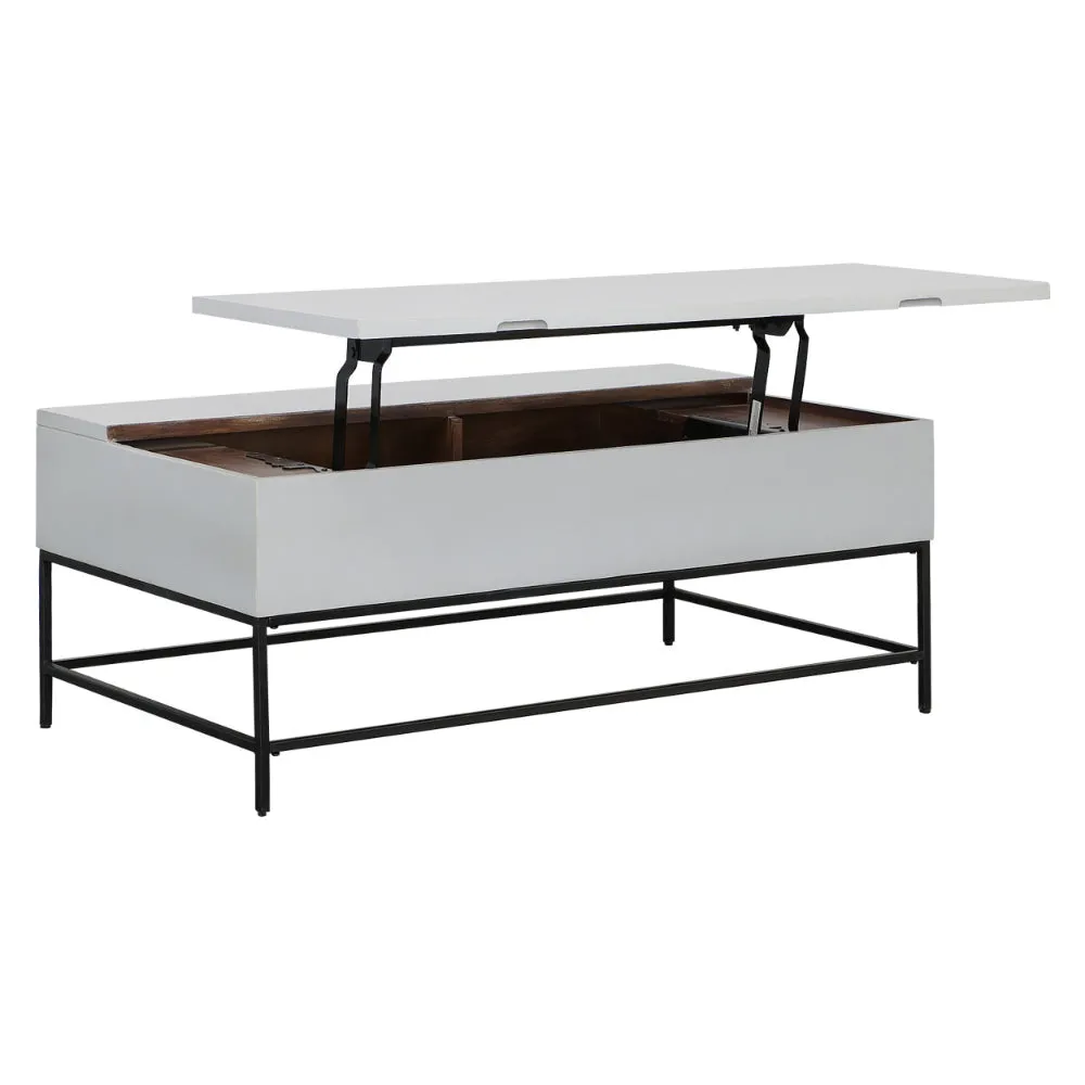 45 Inch Rectangular Mango Wood Coffee Table, Lift Top Storage, Iron Frame, White, Black - UPT-229062