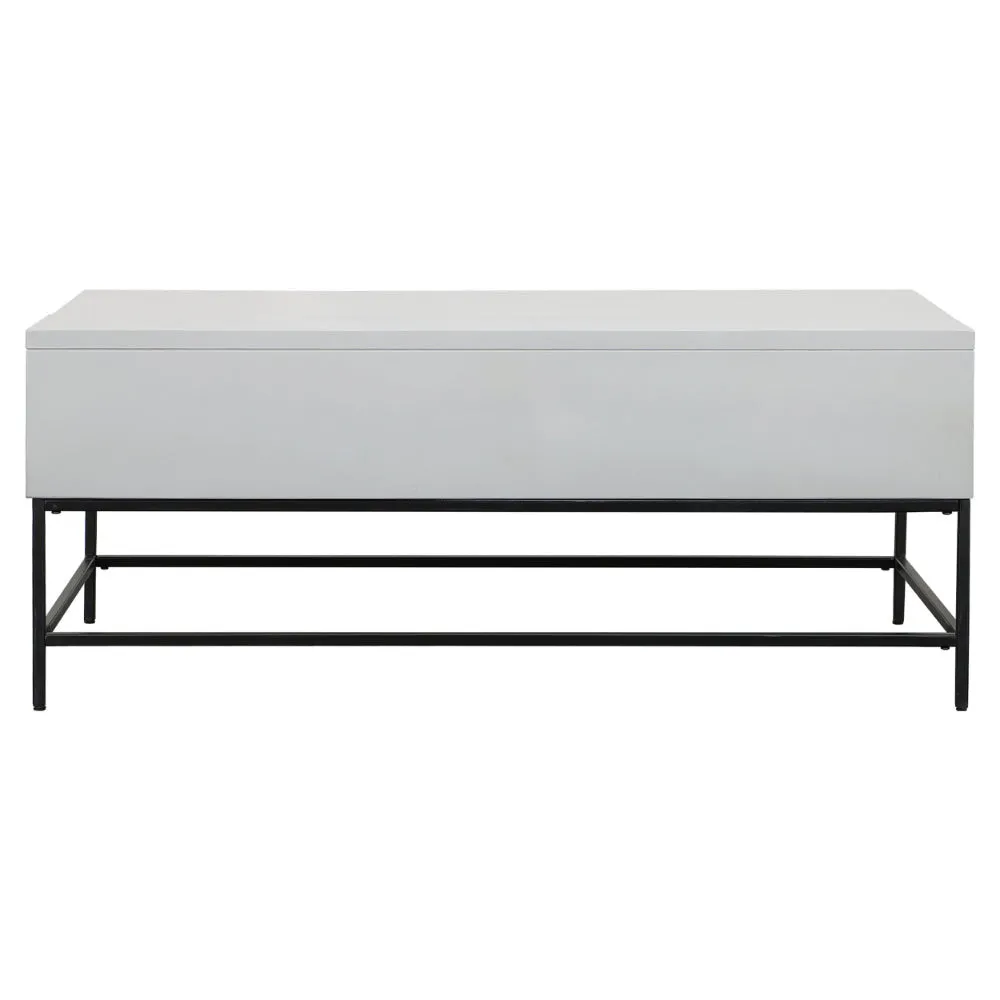 45 Inch Rectangular Mango Wood Coffee Table, Lift Top Storage, Iron Frame, White, Black - UPT-229062