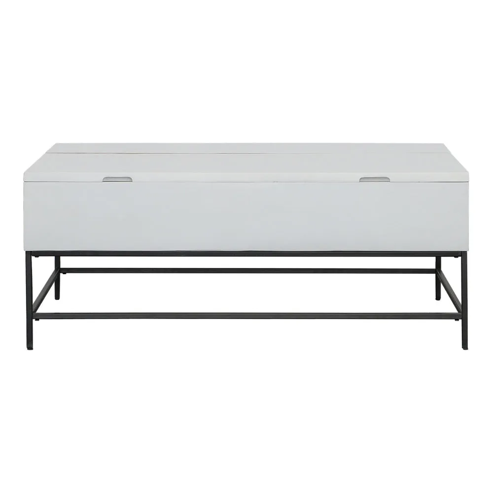 45 Inch Rectangular Mango Wood Coffee Table, Lift Top Storage, Iron Frame, White, Black - UPT-229062