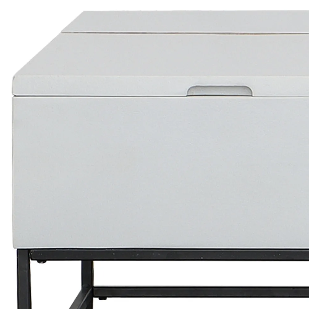 45 Inch Rectangular Mango Wood Coffee Table, Lift Top Storage, Iron Frame, White, Black - UPT-229062