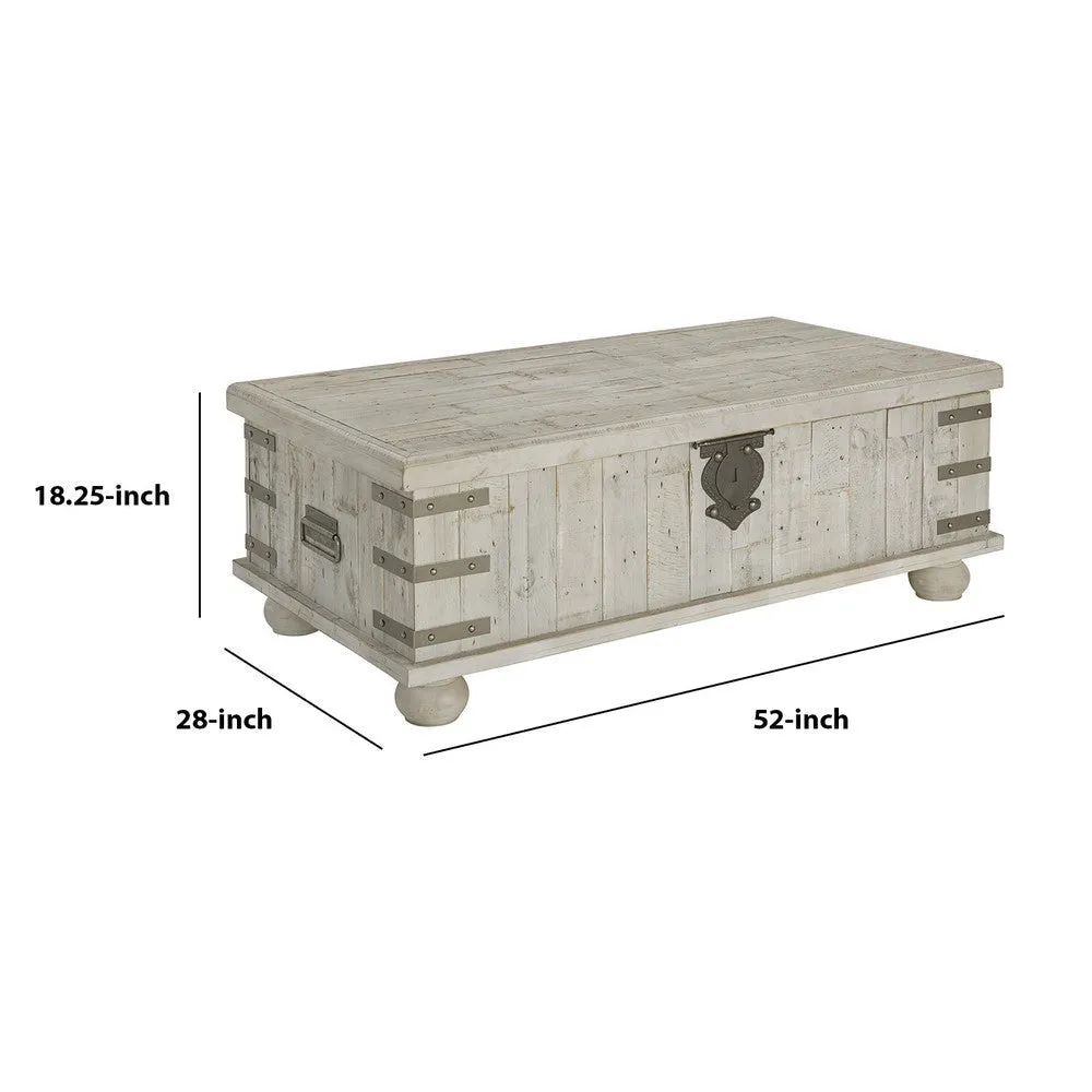 52" Lift Top Cocktail Table with Metal Handles, White By Casagear Home