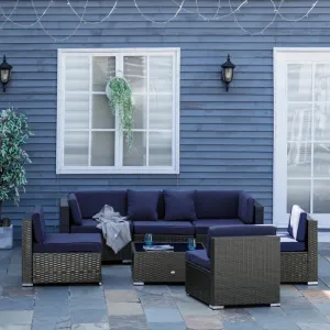 7 PC Navy Modular Patio Furniture Set - Includes Glass Table- Model 860-020