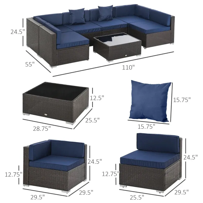 7 PC Navy Modular Patio Furniture Set - Includes Glass Table- Model 860-020
