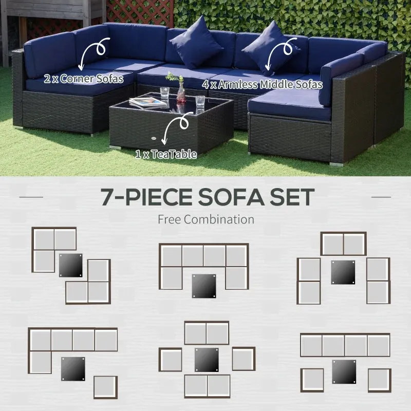 7 PC Navy Modular Patio Furniture Set - Includes Glass Table- Model 860-020