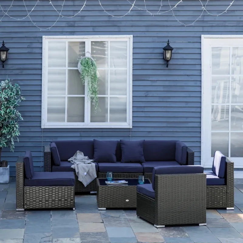 7 PC Navy Modular Patio Furniture Set - Includes Glass Table- Model 860-020