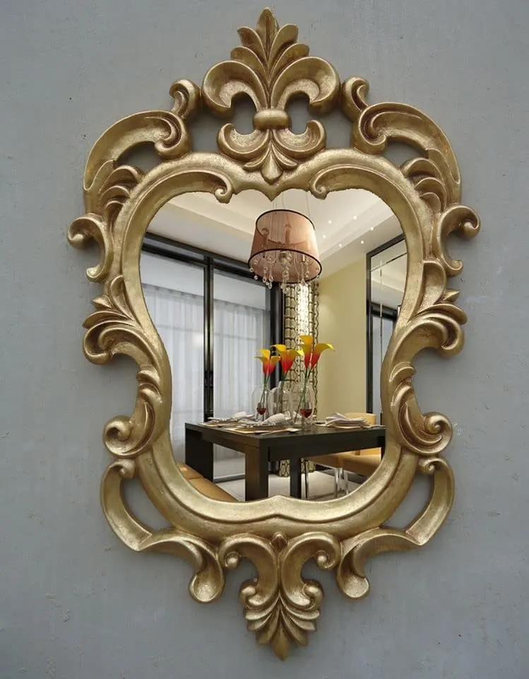 Aafiyat Wood Hand Crafted Round Distressed Finished Vanity Wall Mirror for Living Room, (24x36 Inches), Frame (Color Gold) No Glass Only Frame