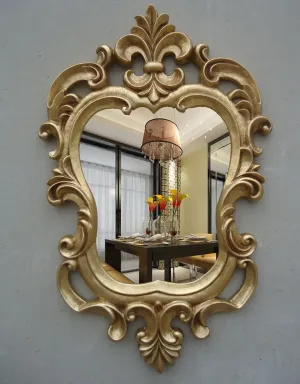 Aafiyat Wood Hand Crafted Round Distressed Finished Vanity Wall Mirror for Living Room, (24x36 Inches), Frame (Color Gold) No Glass Only Frame
