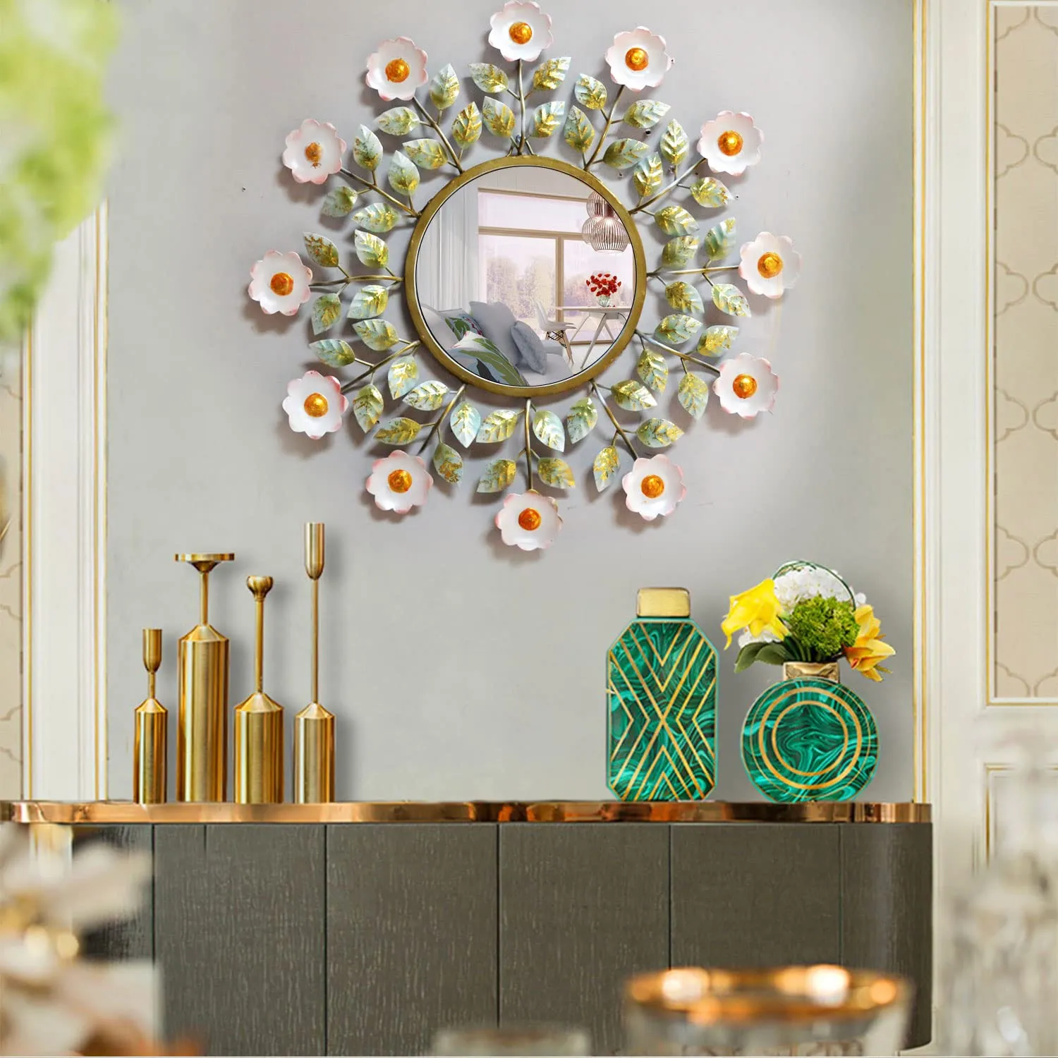 Amazon Brand - Umi Metal Floral Design Wall Mirror for Living Room or Bathroom
