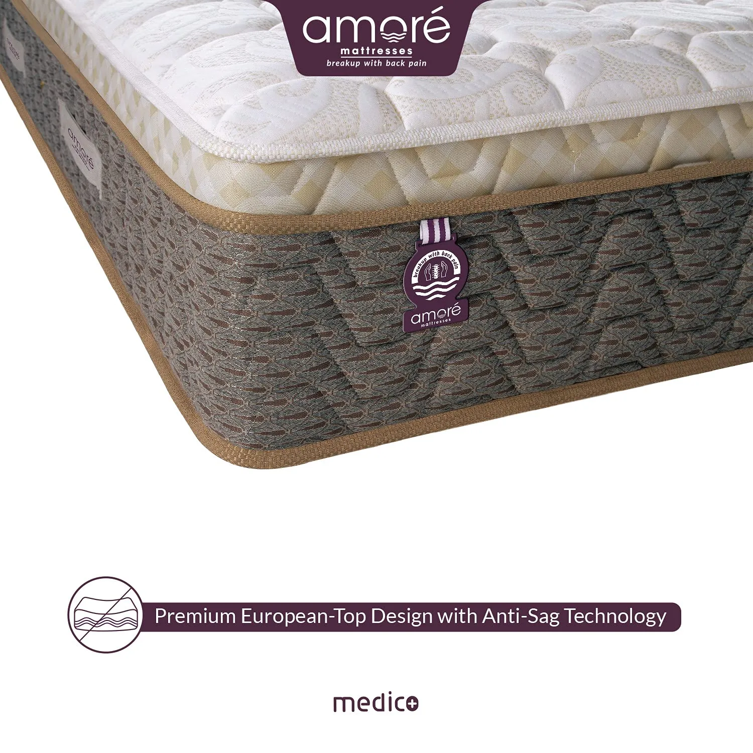 Amore Medico 6 Inch Eurotop Bonnell Spring & HR Foam King Size Mattress (78 X 70 X8)