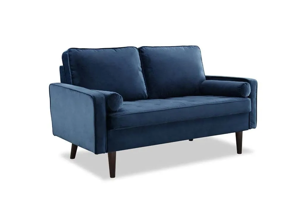 Anya 2 Seater Velvet Upholstered Cushion Sofa - Blue