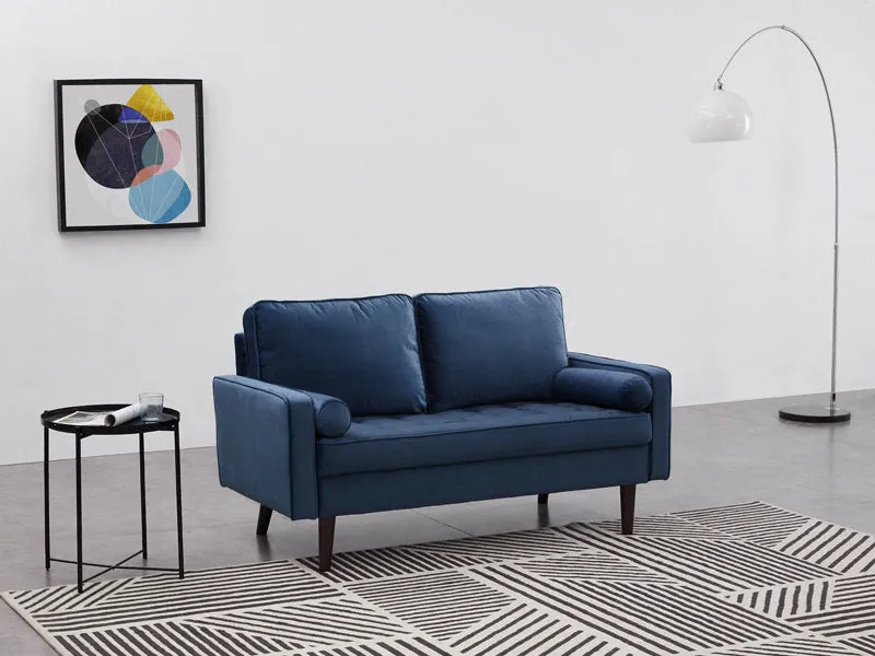 Anya 2 Seater Velvet Upholstered Cushion Sofa - Blue
