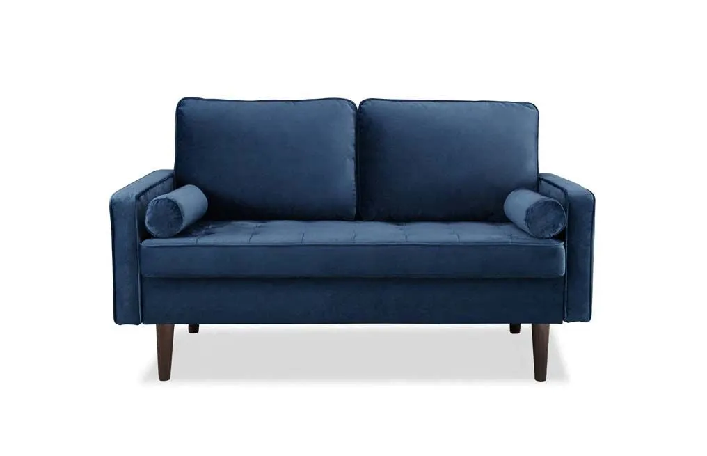 Anya 2 Seater Velvet Upholstered Cushion Sofa - Blue