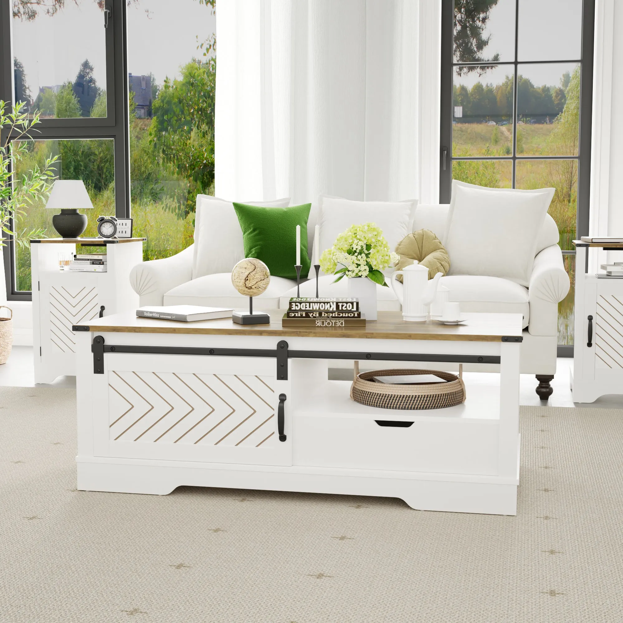 Barnwood Coffee Storage Table - White & Oak