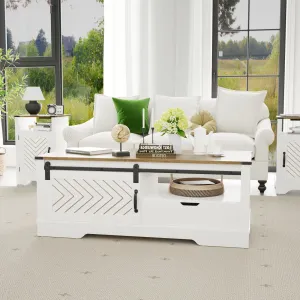Barnwood Coffee Storage Table - White & Oak