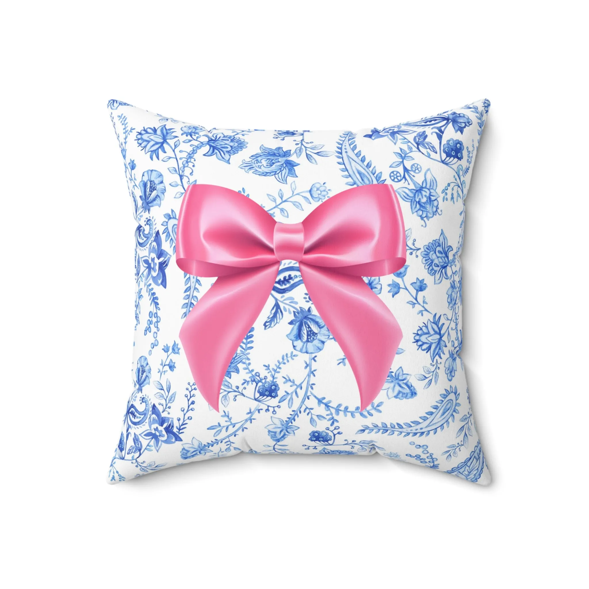Blue & White Floral Chinoiserie Aesthetic with Pink Bow