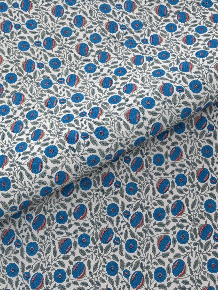 Blue Elegant Hand Block Paisley Print Cotton Super King Size Bedding Set