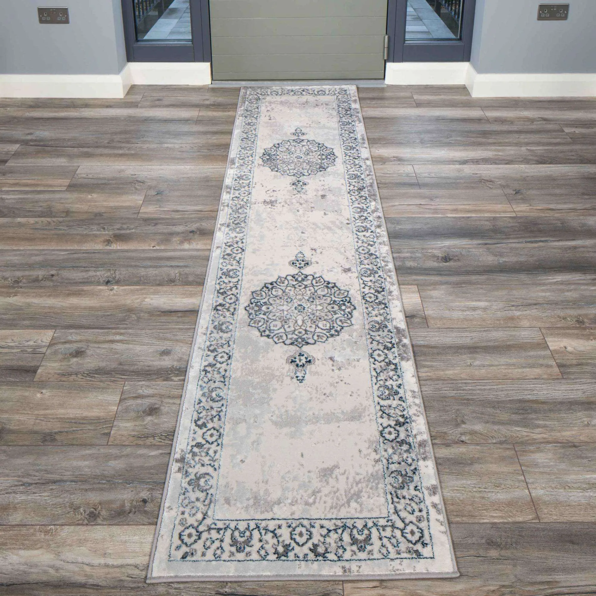 Blue Traditional Distressed Large Dining Table Rugs
