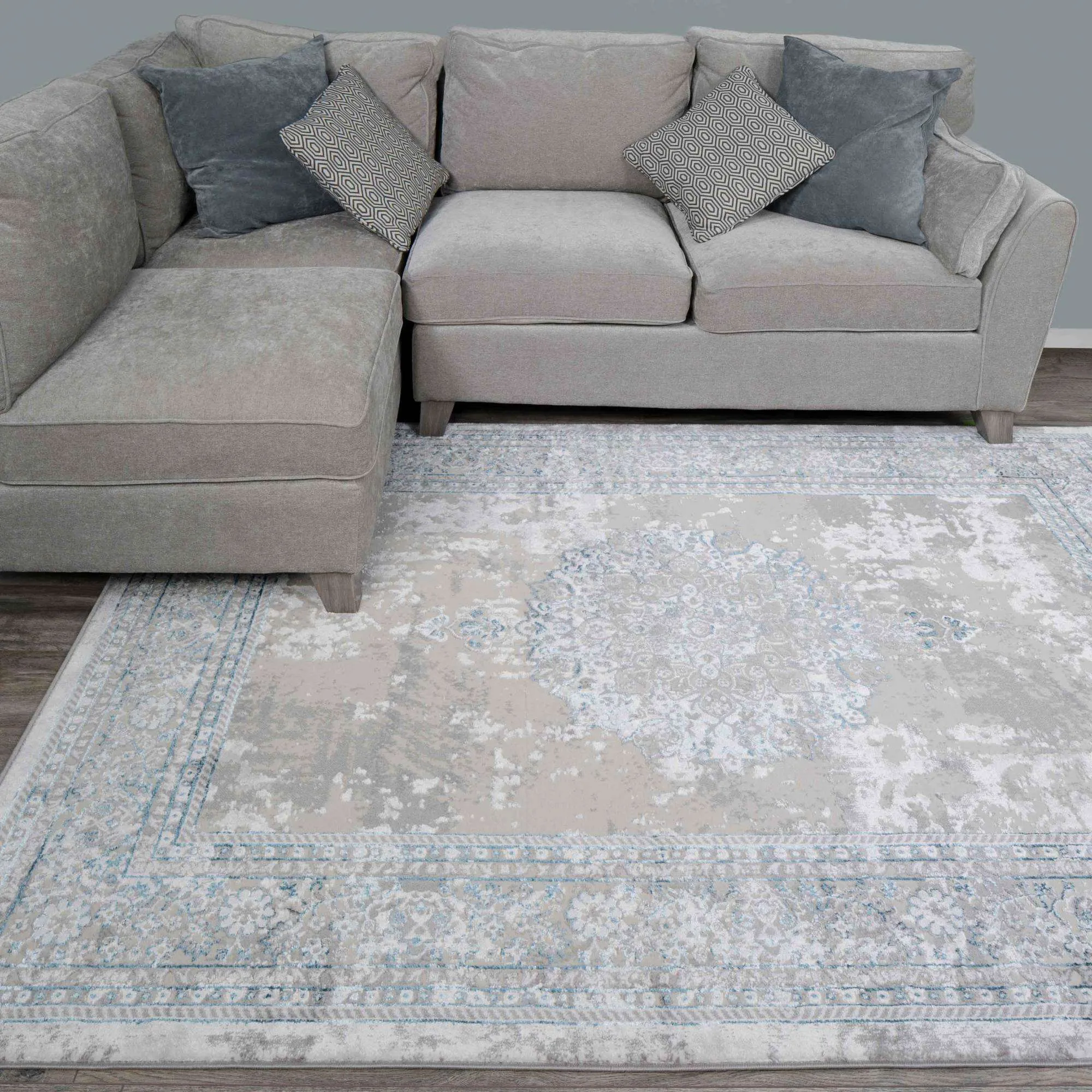 Blue Traditional Distressed Large Dining Table Rugs