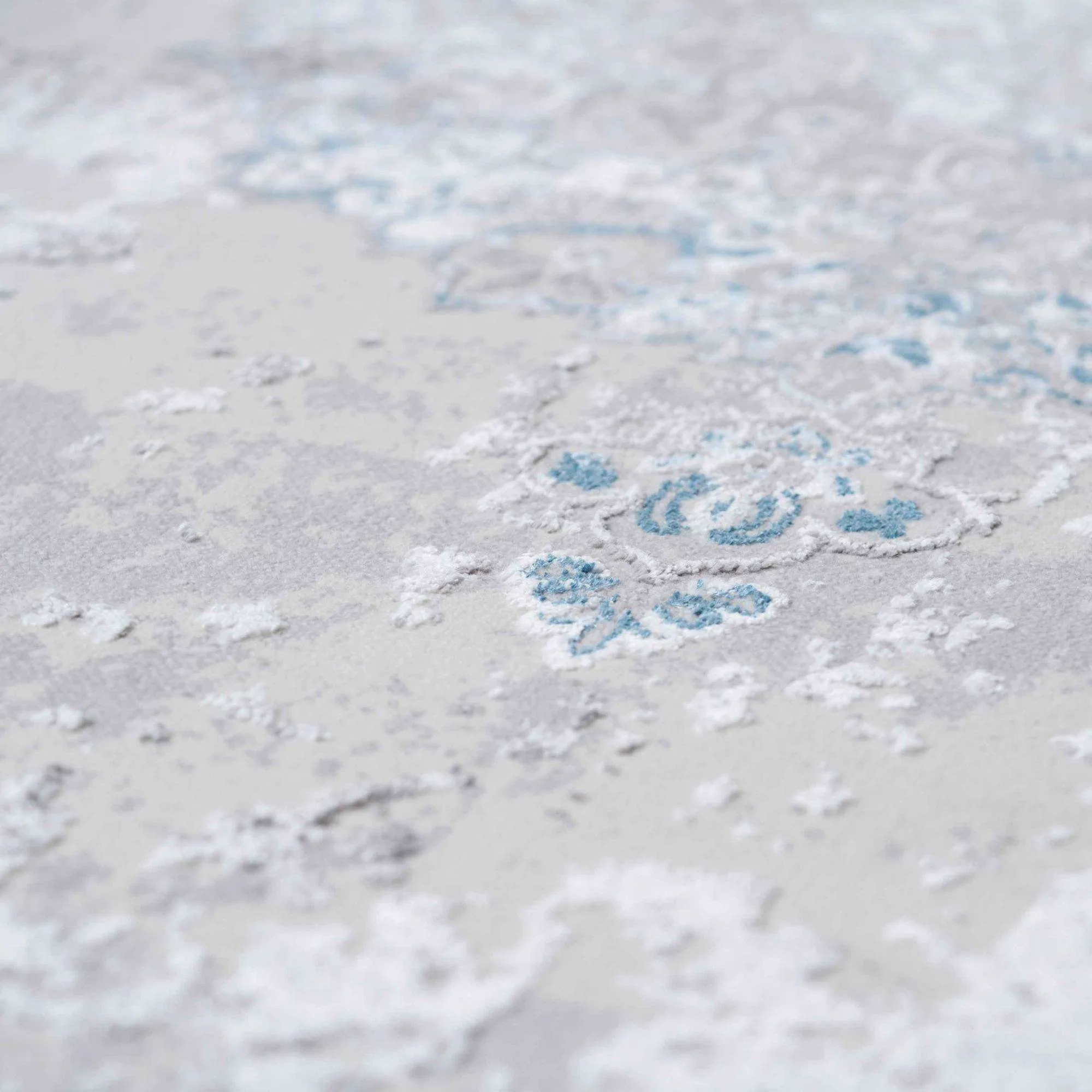 Blue Traditional Distressed Large Dining Table Rugs