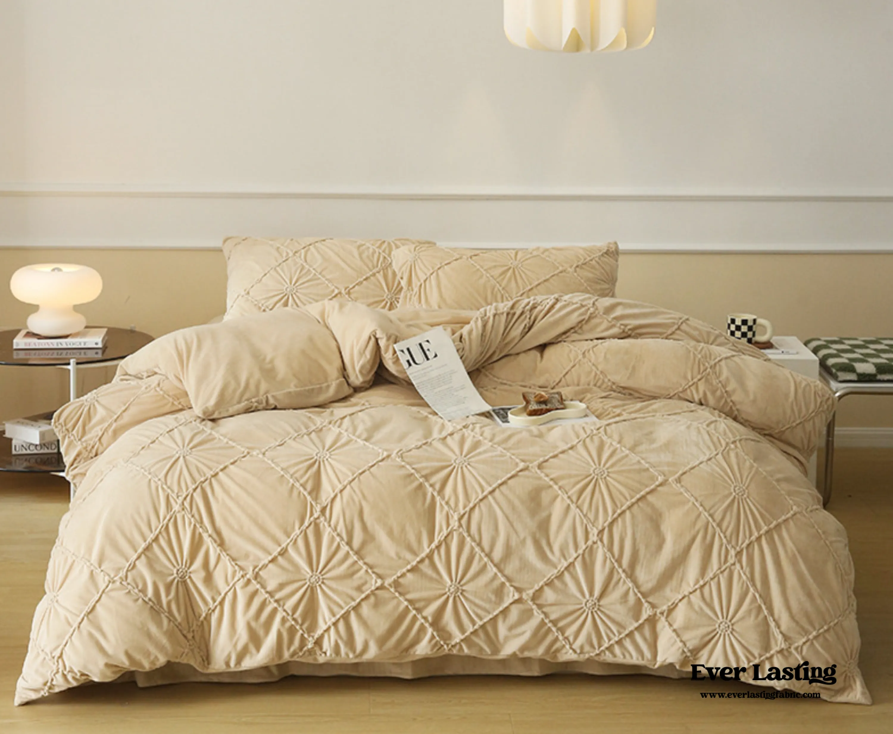 Boho Braided Velvet Bedding Set / Pink