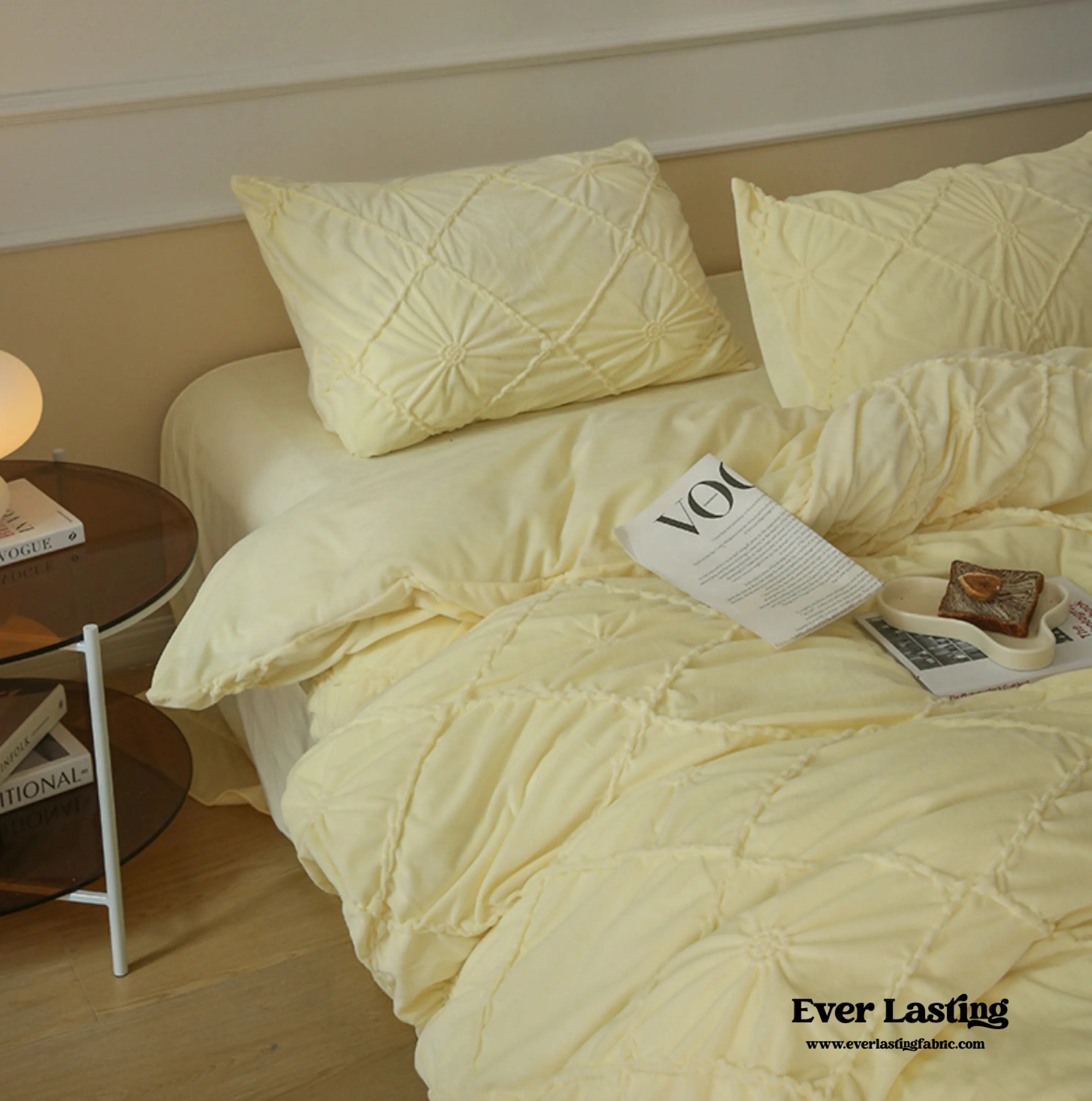 Boho Braided Velvet Bedding Set / Pink