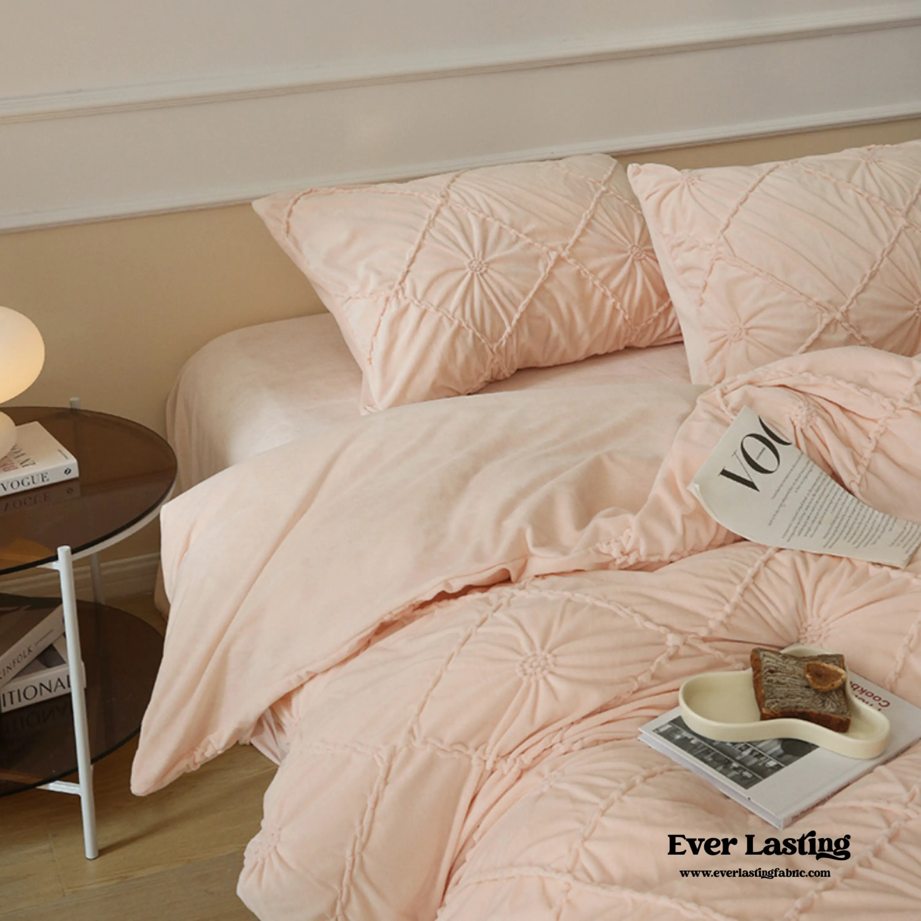 Boho Braided Velvet Bedding Set / Pink