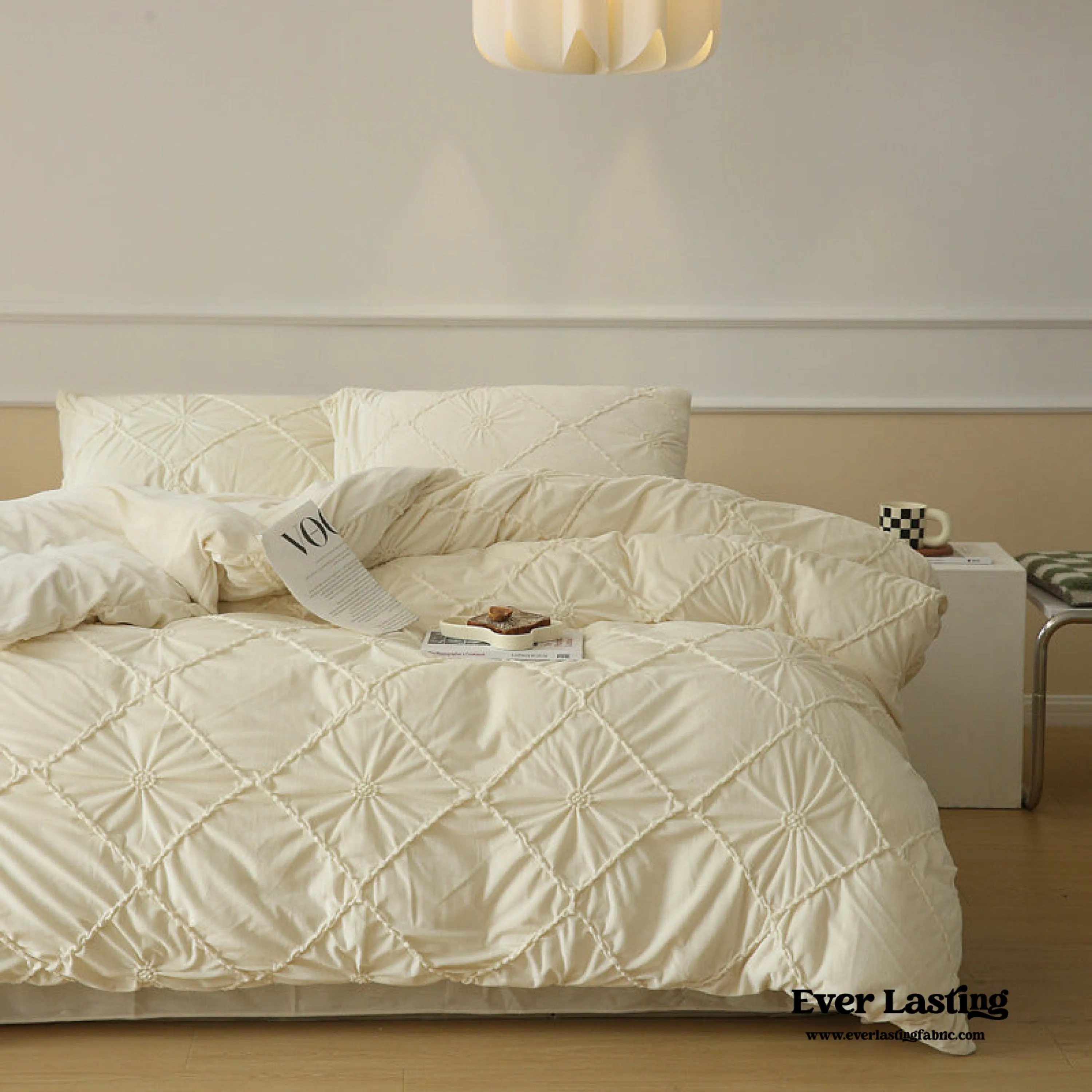 Boho Braided Velvet Bedding Set / Pink