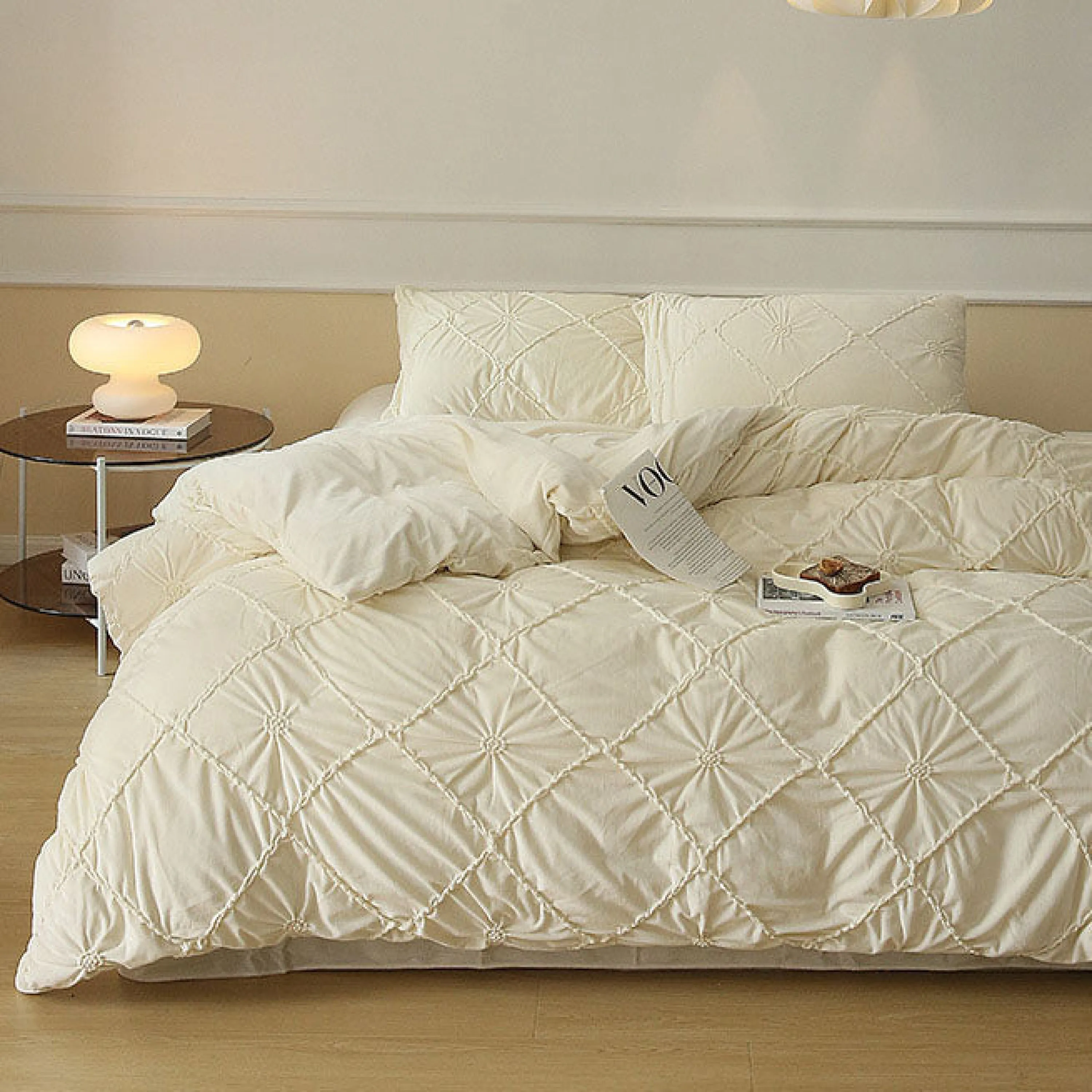 Boho Braided Velvet Bedding Set / Pink
