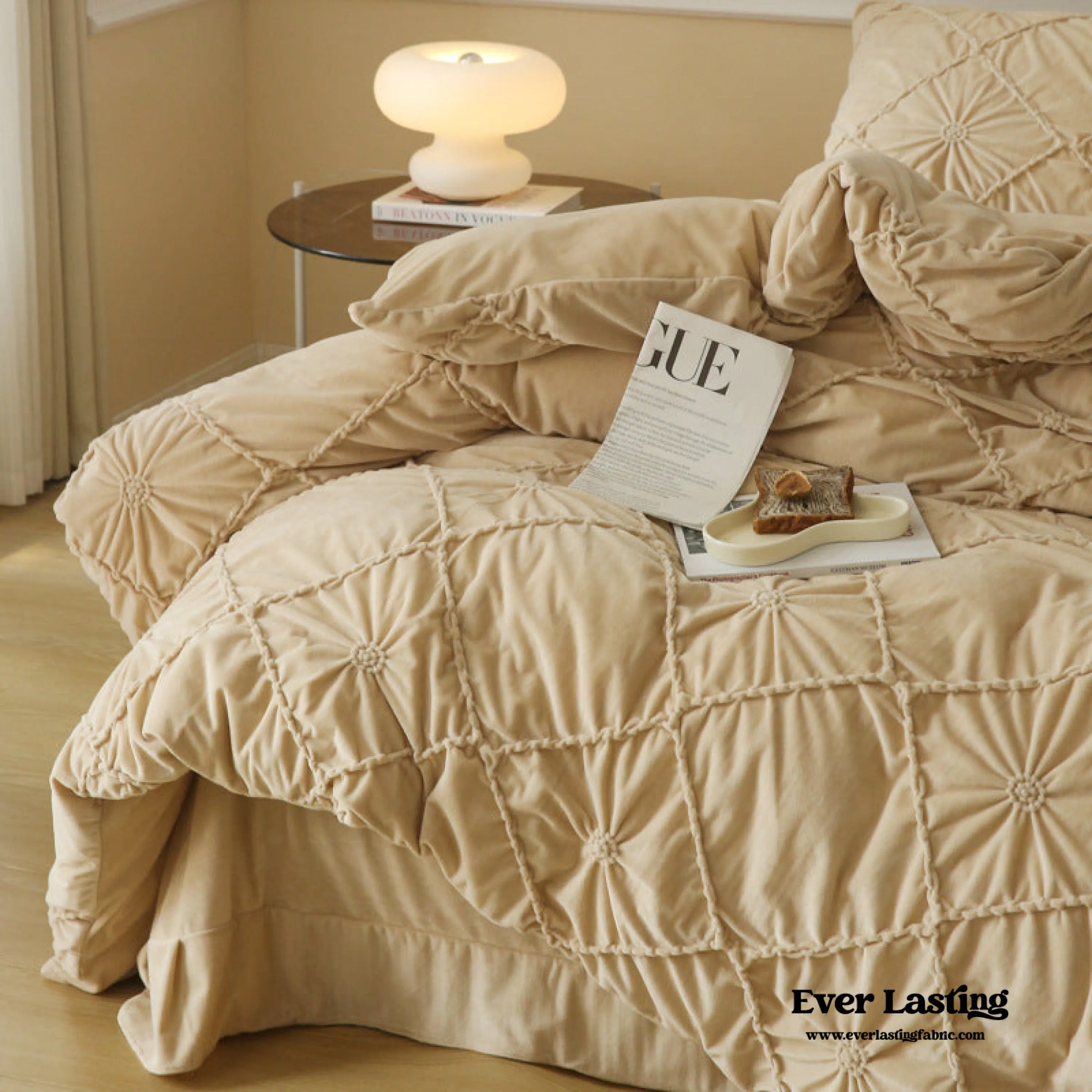 Boho Braided Velvet Bedding Set / Pink