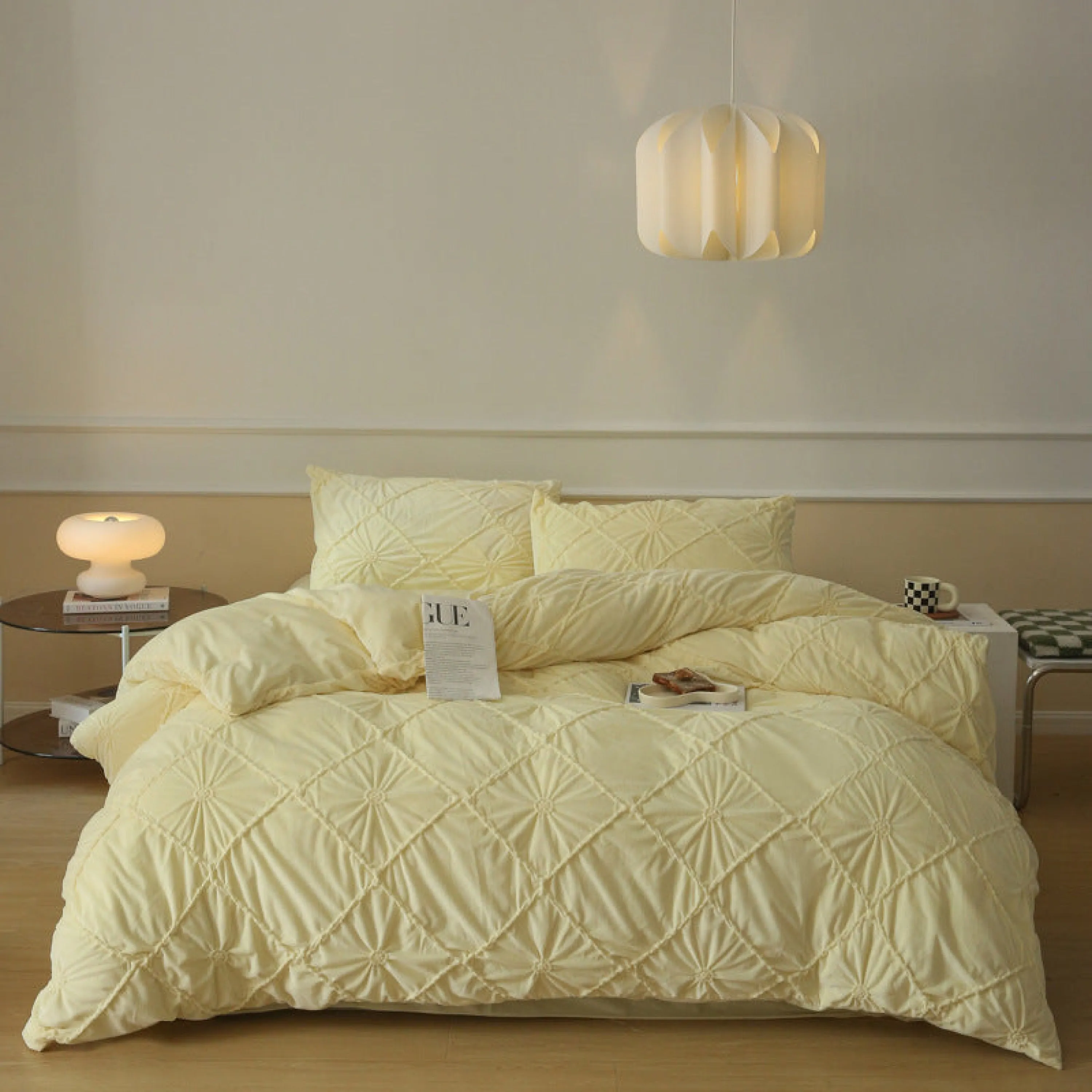 Boho Braided Velvet Bedding Set / Pink