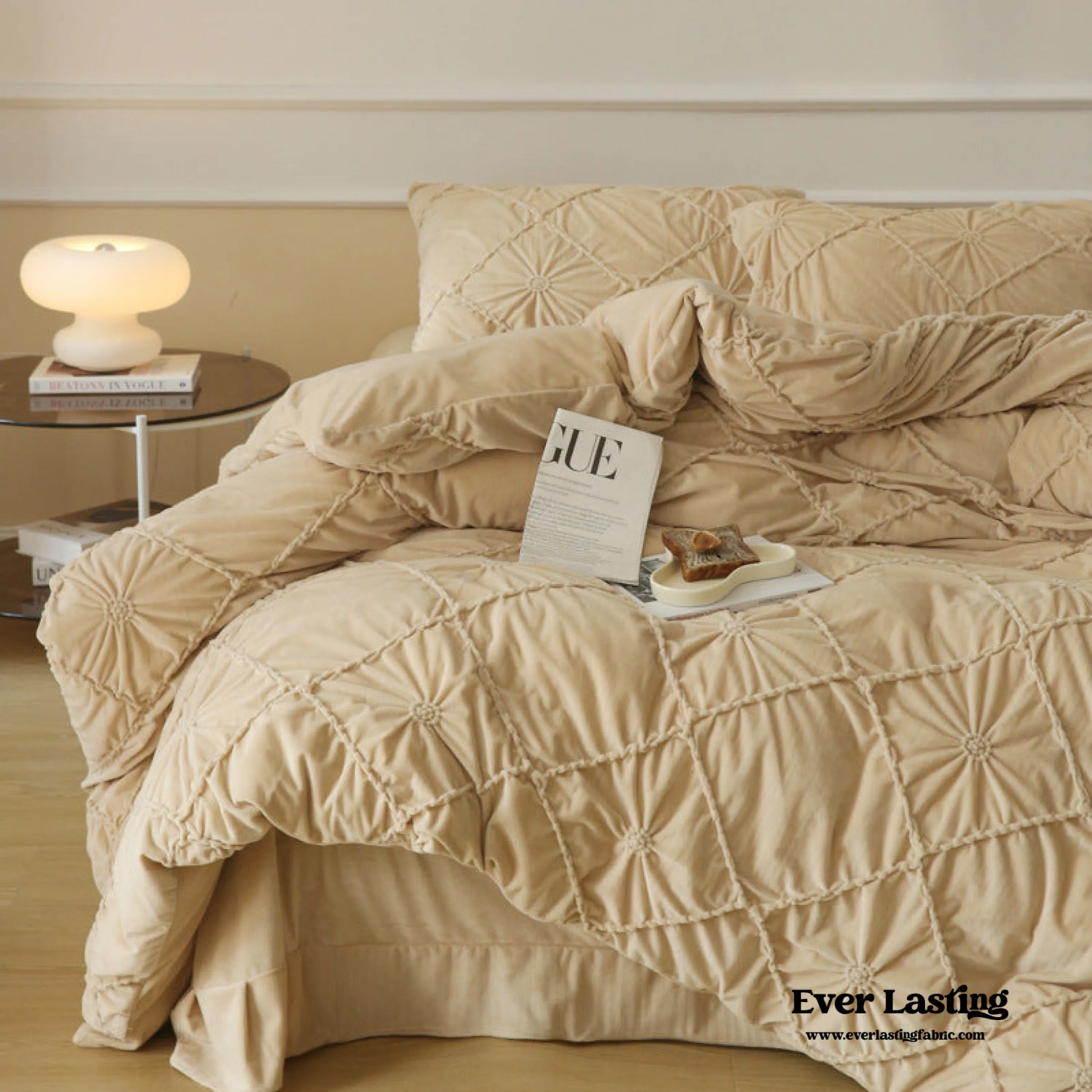 Boho Braided Velvet Bedding Set / Pink