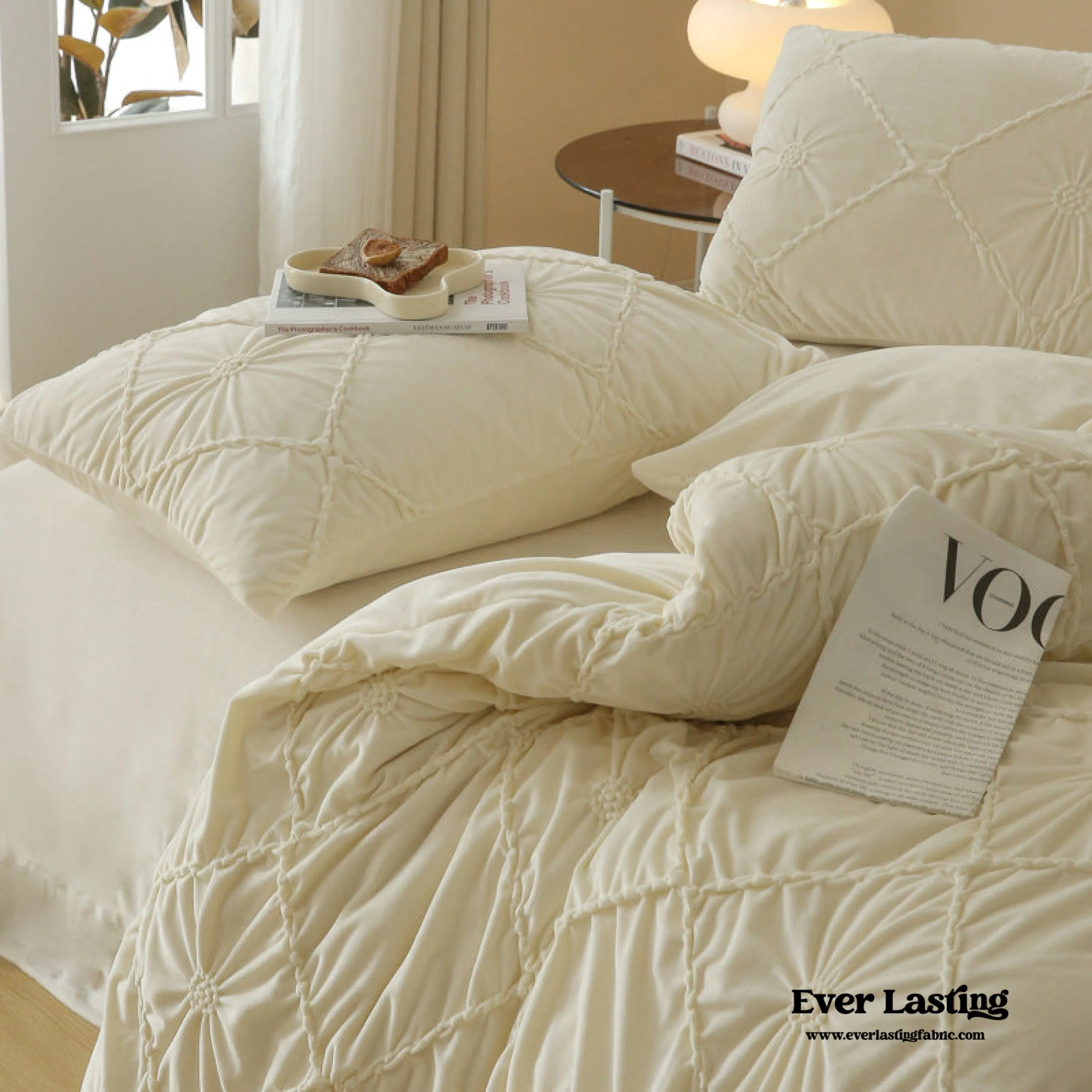 Boho Braided Velvet Bedding Set / Pink