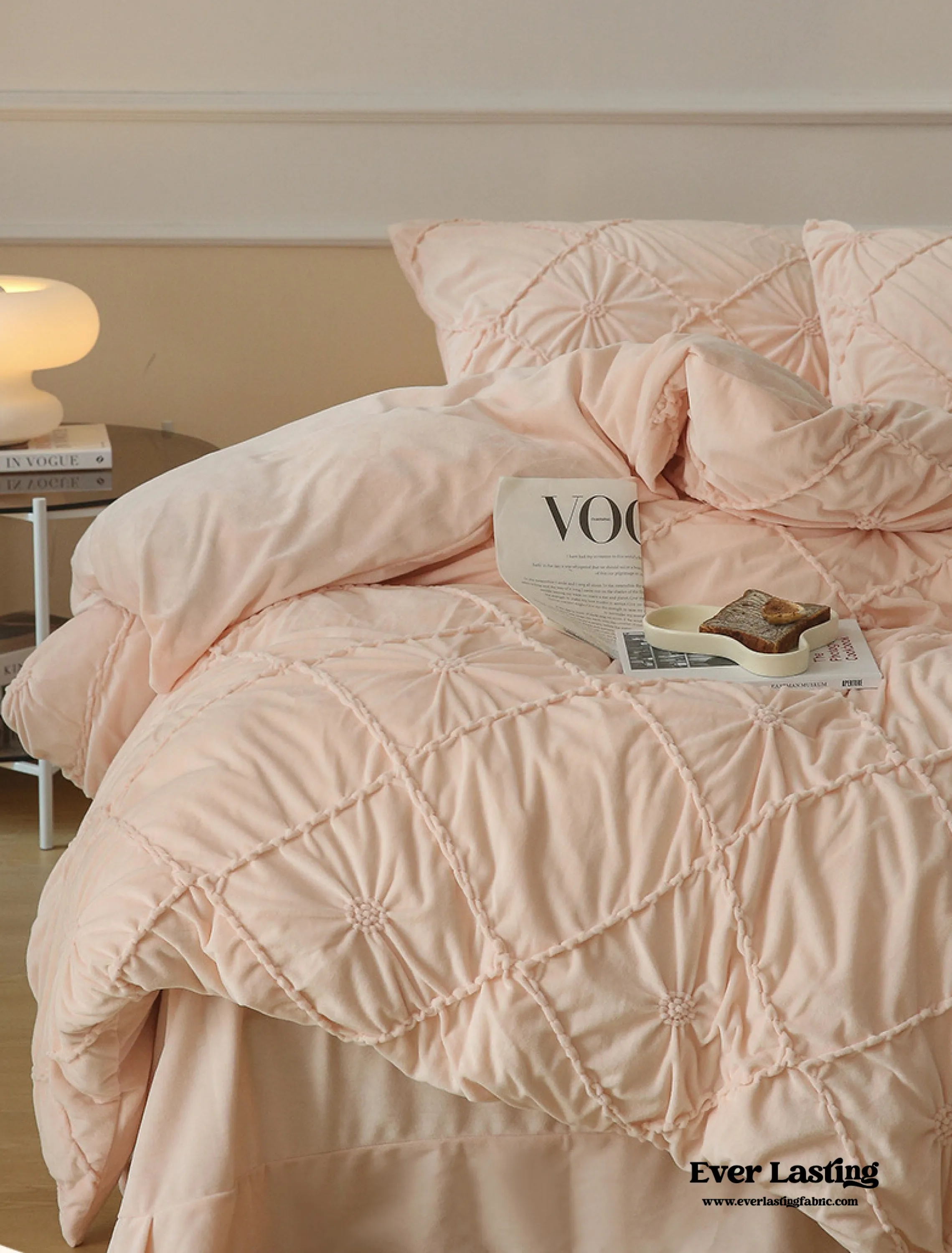 Boho Braided Velvet Bedding Set / Pink