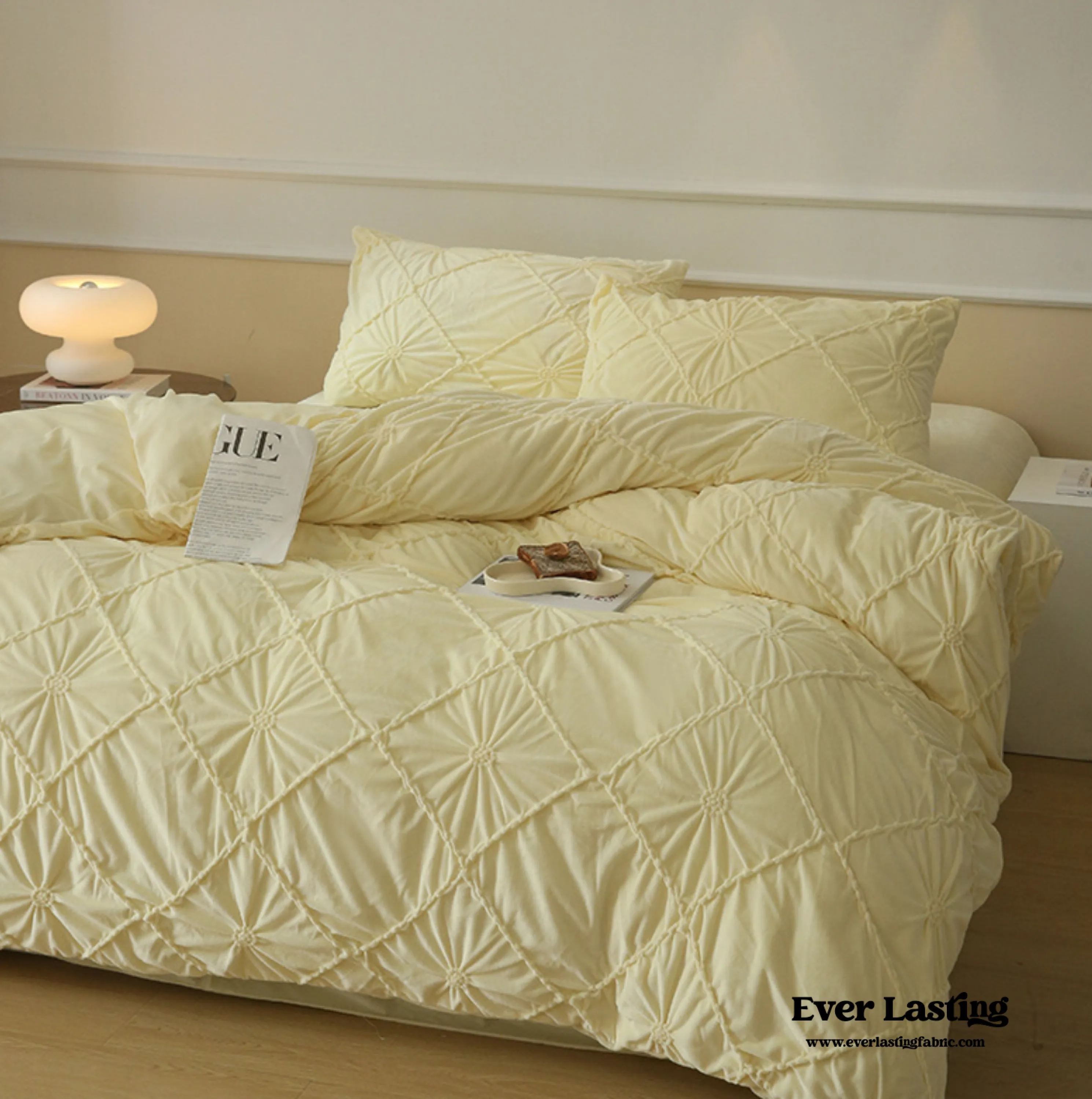 Boho Braided Velvet Bedding Set / Pink