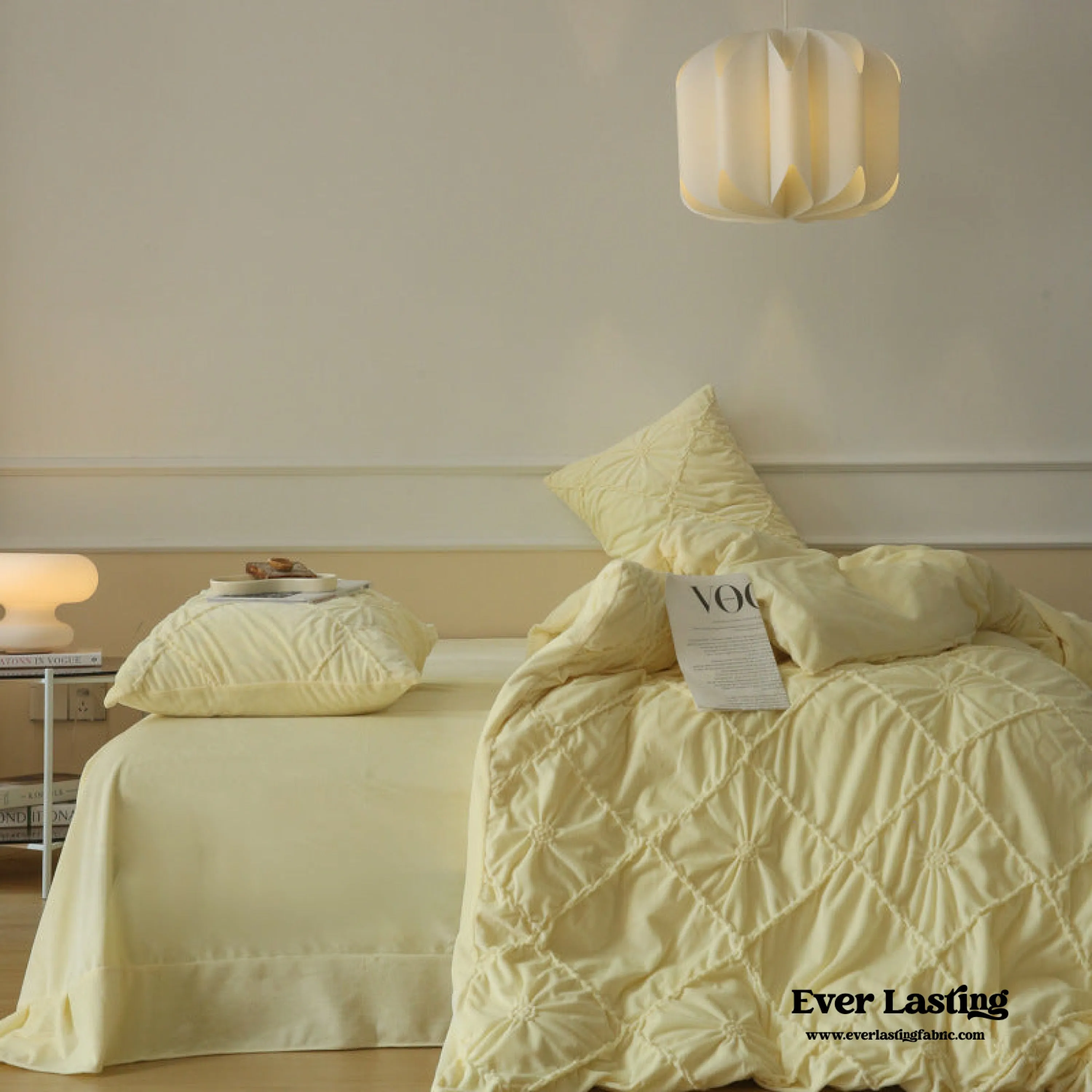 Boho Braided Velvet Bedding Set / Pink